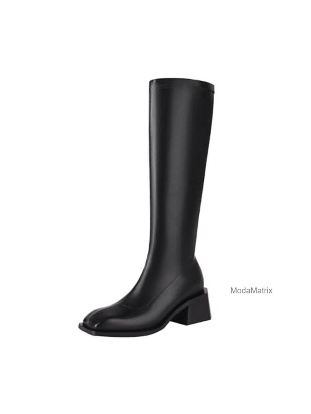 Faux Leather Knee High Boots Square Toe Zip Block Heel Tall Boots